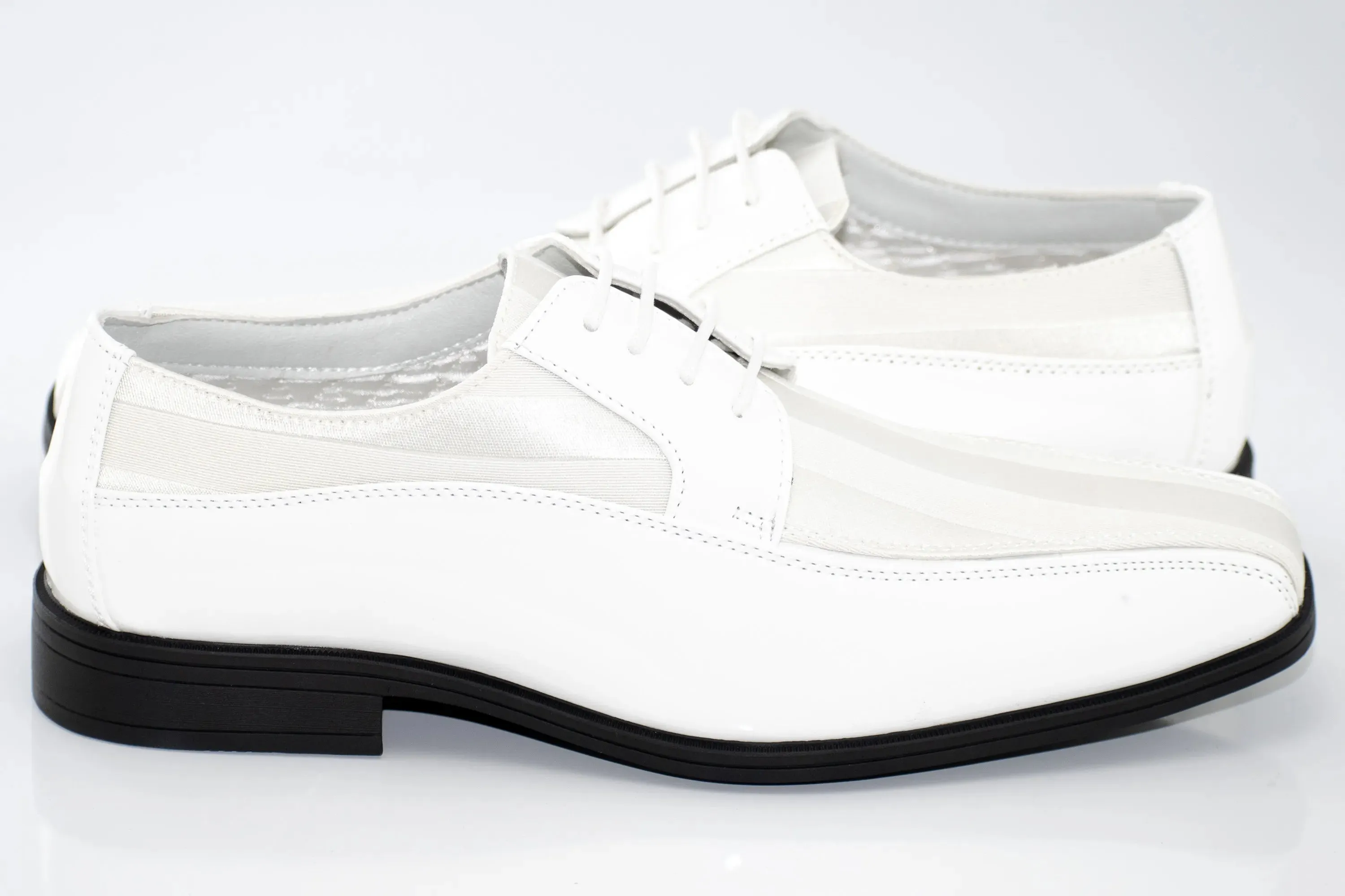 White Striped Satin Derby Lace Dress Shoe