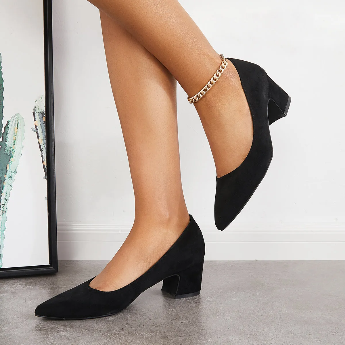 Women  Chunky Low Block Heels Closed Toe Dress Pumps Shoes