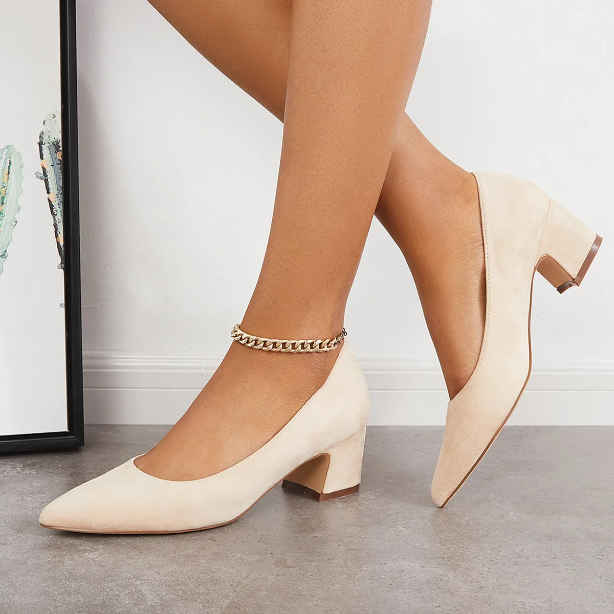 Women  Chunky Low Block Heels Closed Toe Dress Pumps Shoes