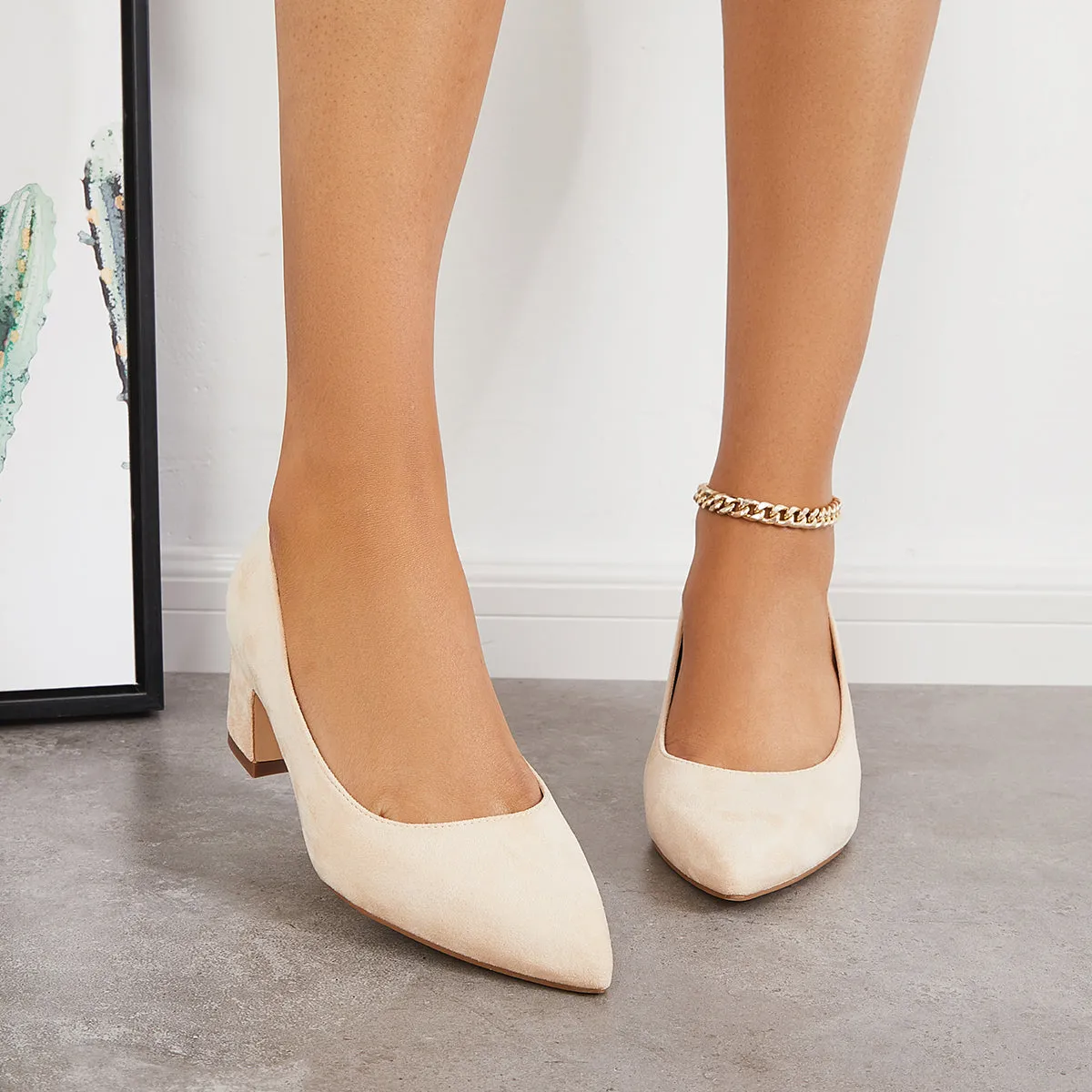 Women  Chunky Low Block Heels Closed Toe Dress Pumps Shoes