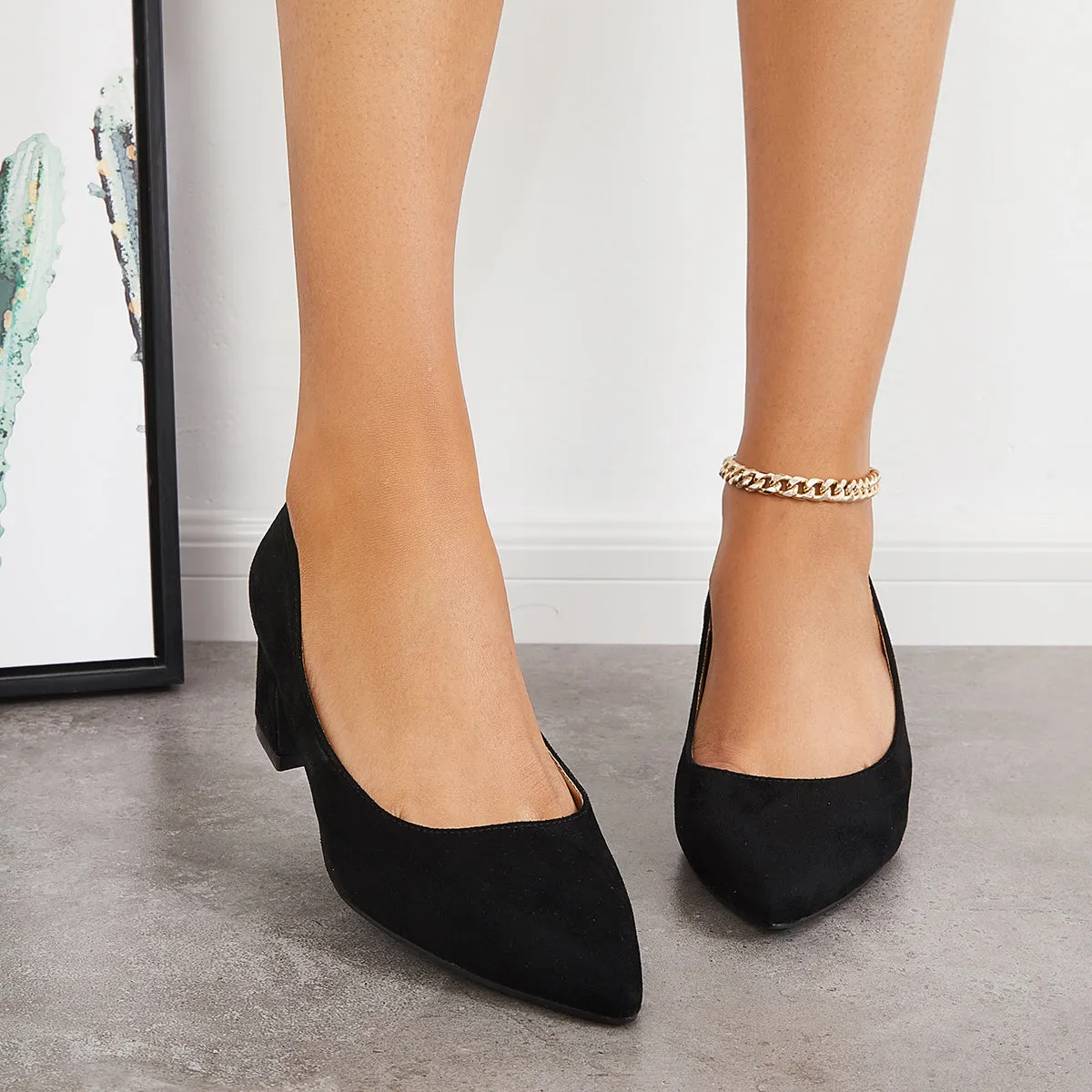 Women  Chunky Low Block Heels Closed Toe Dress Pumps Shoes