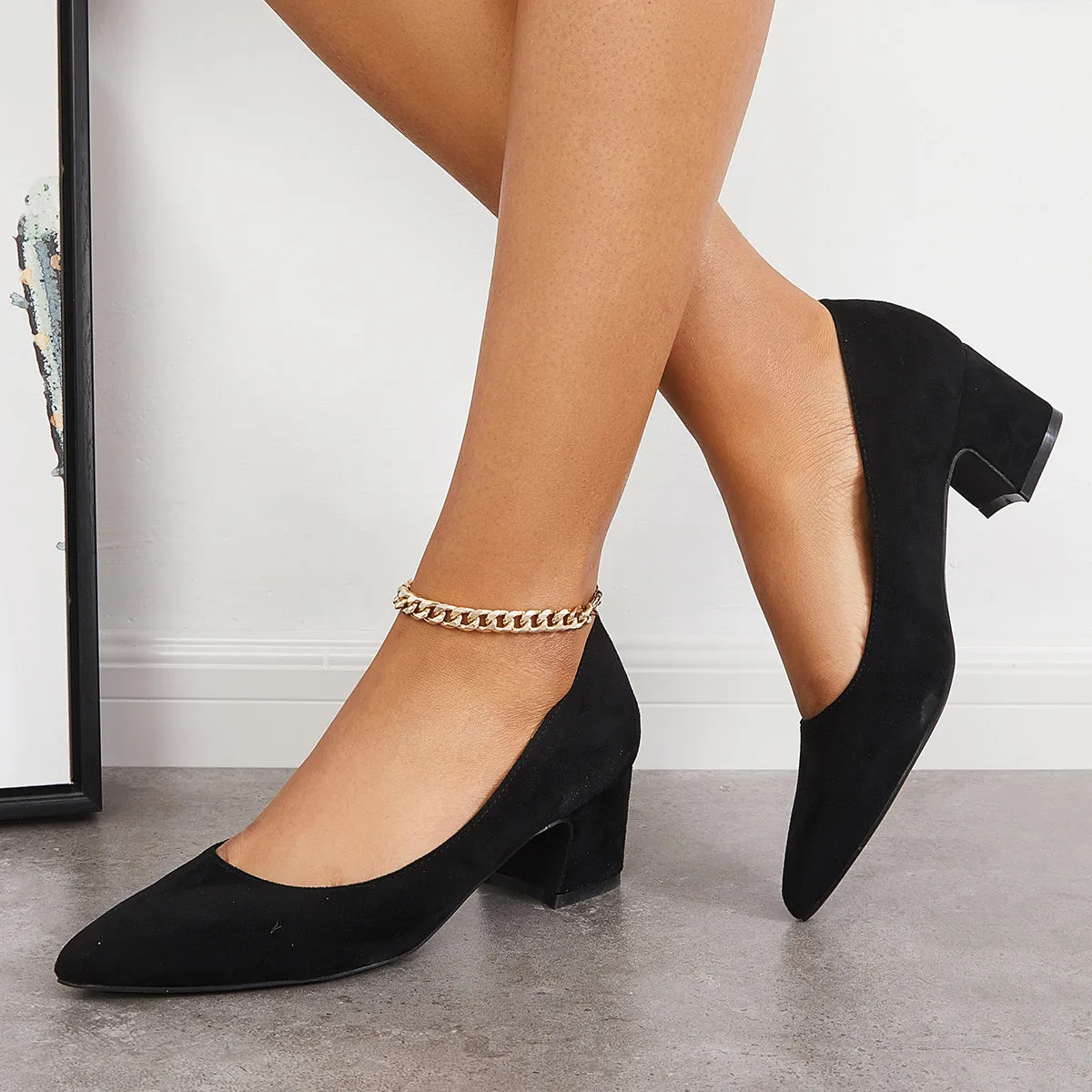 Women  Chunky Low Block Heels Closed Toe Dress Pumps Shoes