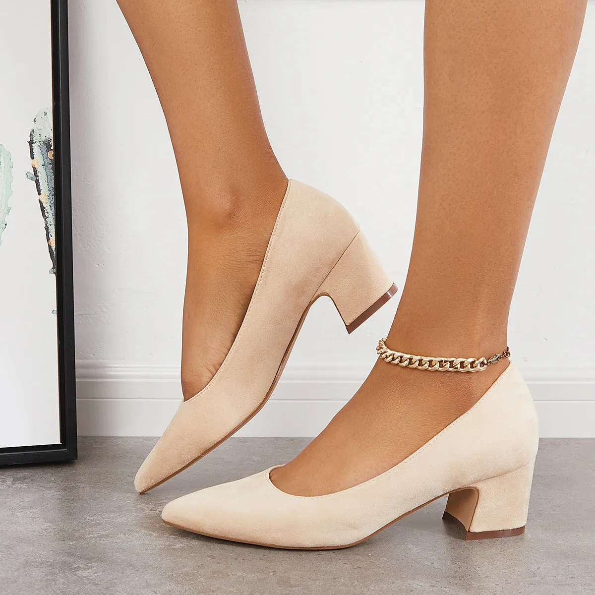Women  Chunky Low Block Heels Closed Toe Dress Pumps Shoes