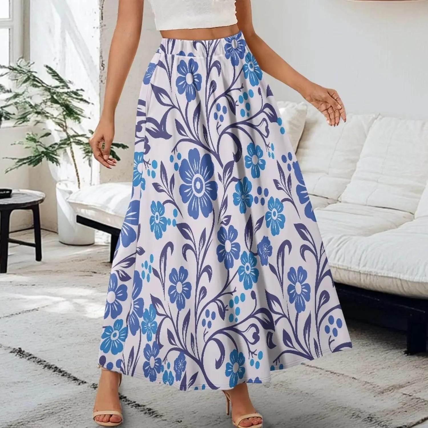 Womens Long Skirts with Pockets Flowy High Waisted Pleated Skirt for Women Daily Maxi Ladies Skirts Plus Size