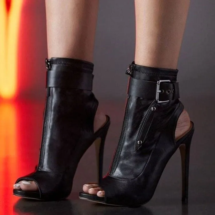 Women's peep toe stiletto booties sexy back cutout summer booties