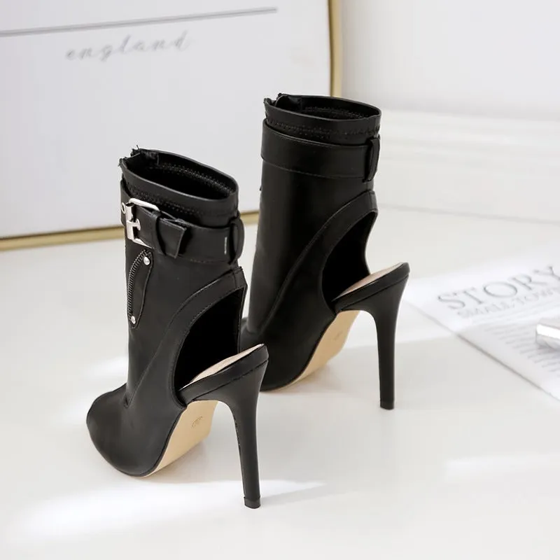 Women's peep toe stiletto booties sexy back cutout summer booties