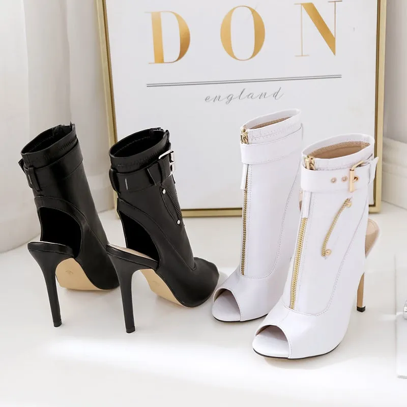 Women's peep toe stiletto booties sexy back cutout summer booties