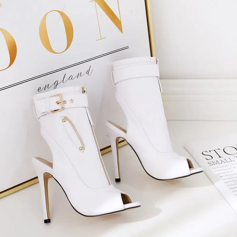 Women's peep toe stiletto booties sexy back cutout summer booties