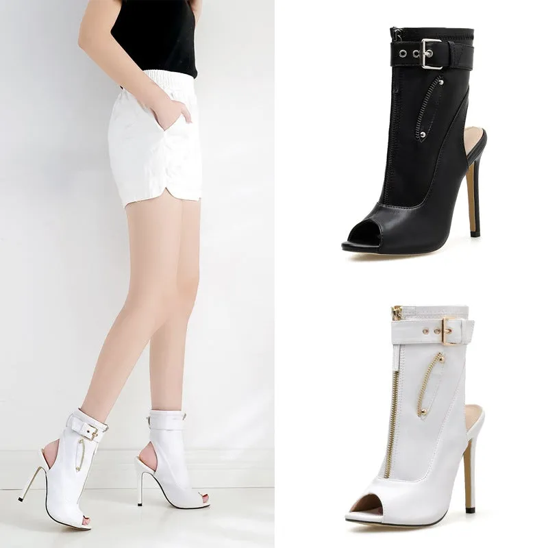 Women's peep toe stiletto booties sexy back cutout summer booties