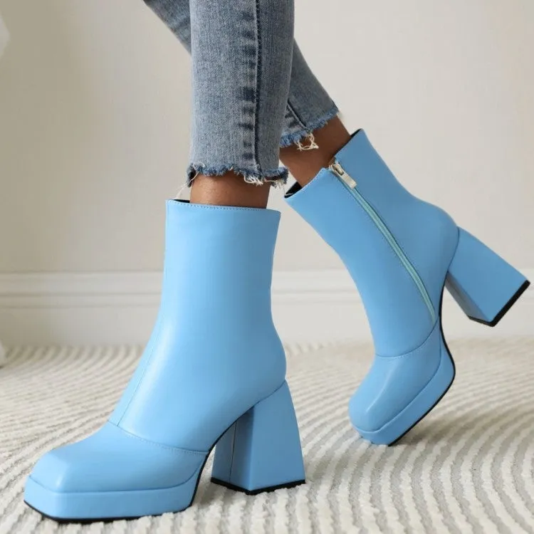 Women's square toe block heels ankle boots