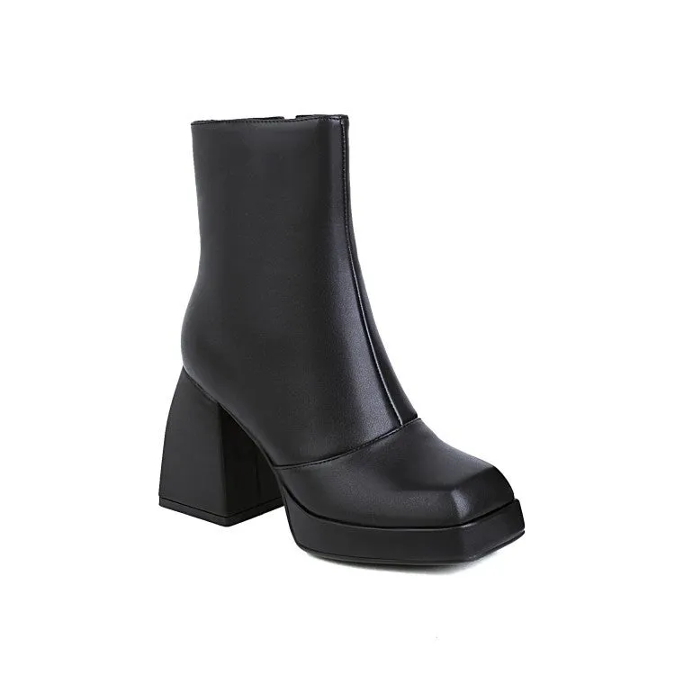 Women's square toe block heels ankle boots