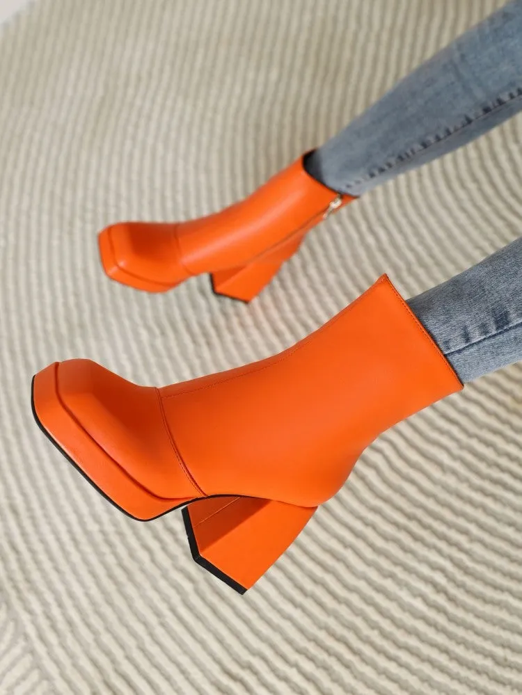 Women's square toe block heels ankle boots