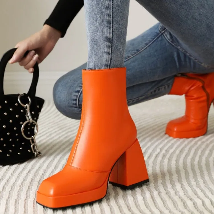 Women's square toe block heels ankle boots