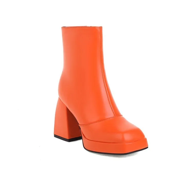 Women's square toe block heels ankle boots