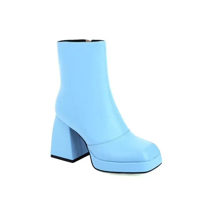 Women's square toe block heels ankle boots