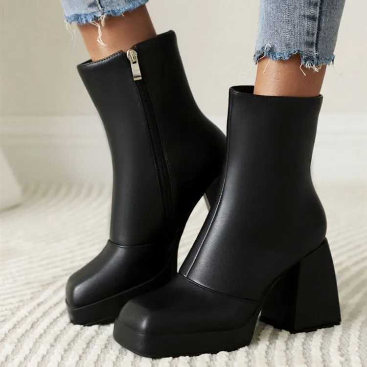 Women's square toe block heels ankle boots