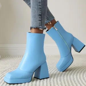 Women's square toe block heels ankle boots