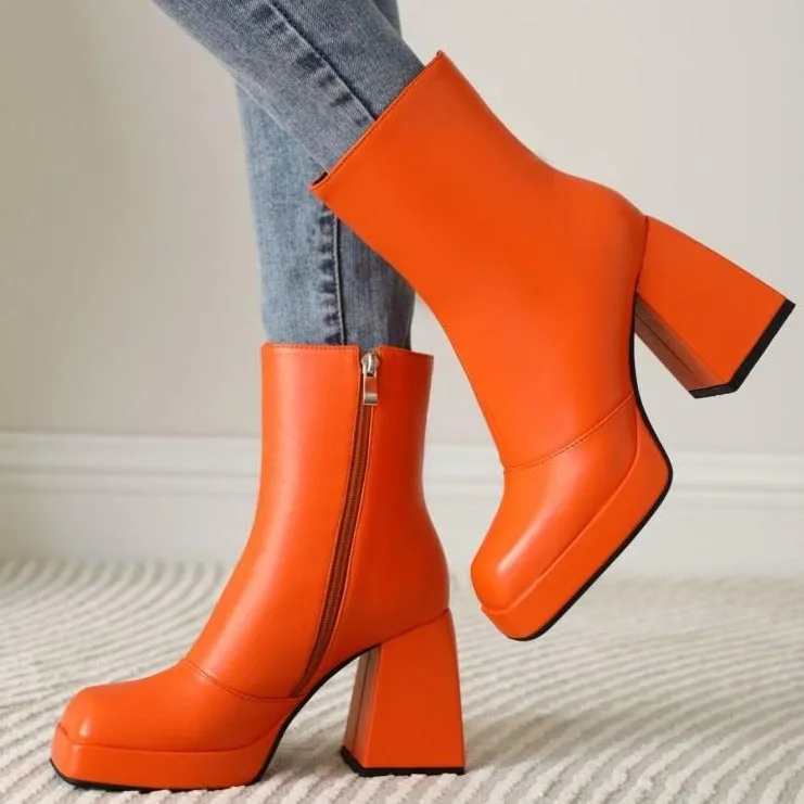 Women's square toe block heels ankle boots