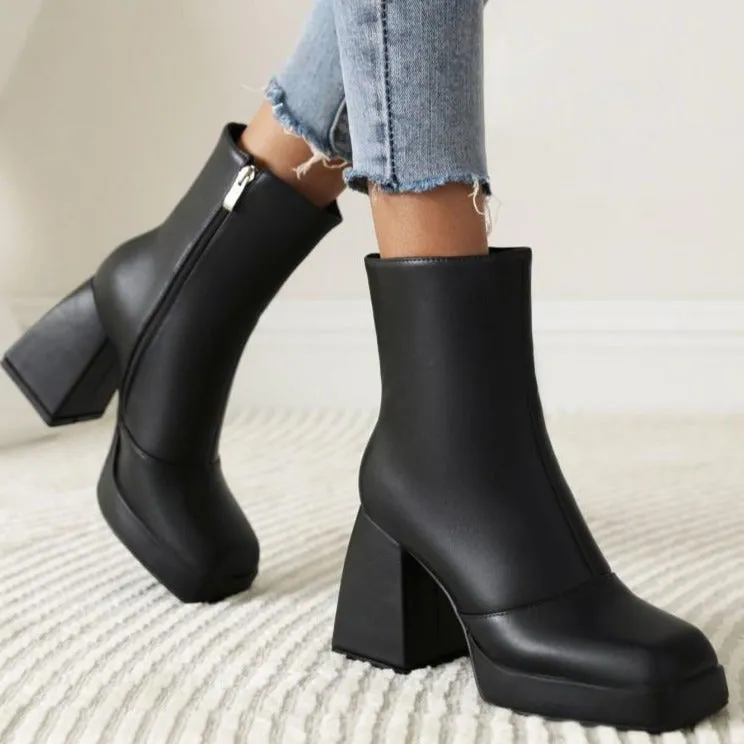 Women's square toe block heels ankle boots
