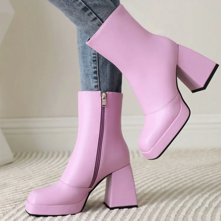 Women's square toe block heels ankle boots