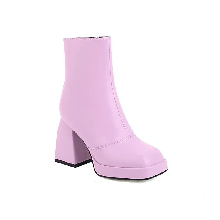 Women's square toe block heels ankle boots